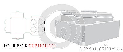 Cup Holder Template with die cut lines, Set of Cup Holder, Four Pack. Vector with die cut layers Vector Illustration