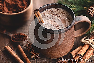 Cup of Hot Chocolate With Cinnamon Stick Stock Photo
