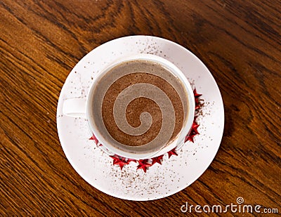 A cup with hot chocolate. Photo from above. Stock Photo