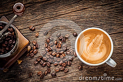 Cup of hot latte art coffee Stock Photo