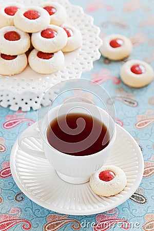 Cup of hot tea and homemade almond cookies Stock Photo