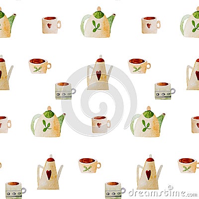 Cup and kettle pattern Vector Illustration