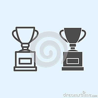 Cup line and solid icon. Winner trophy, champions award. Sport vector design concept, outline style pictogram on white Vector Illustration
