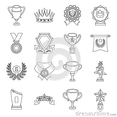 Cup, medal, pennant, and other elements. Awards and Trophies set collection icons in line style vector symbol stock Vector Illustration