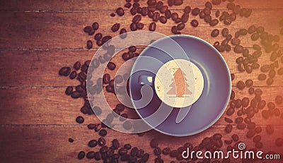 Cup of Ñoffee with shape heart on a table. Stock Photo