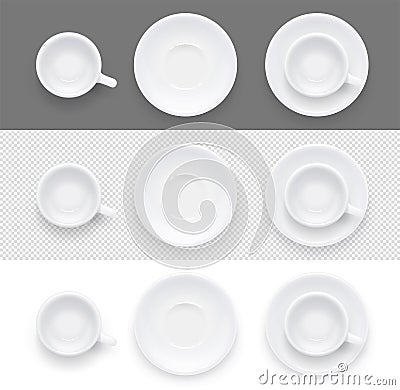 Cup and plate for coffee tea. Ceramic dishes drink. Vector illustration. Vector Illustration