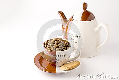 Cup of roasted brown coffee beans Stock Photo