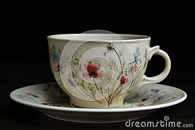 cup and saucer, hand-painted with delicate floral design Stock Photo