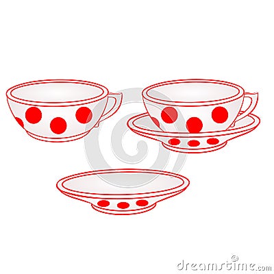 Cup with saucer with red dots vector Vector Illustration