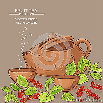 Cup of schisandra tea and teapot Vector Illustration