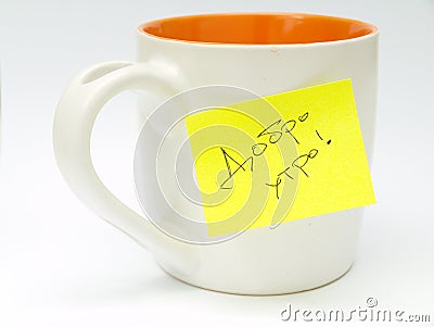 Cup with sticky note Stock Photo