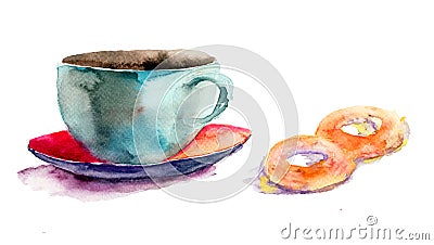 Cup of tea with buns Cartoon Illustration