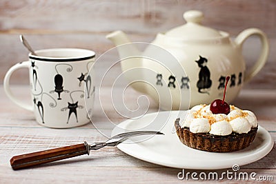 Cup, tea and cake on the table Stock Photo