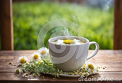 a cup of tea with chamomile. Selective focus. Stock Photo