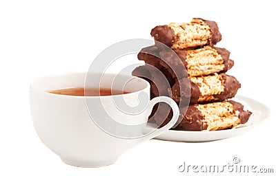 Cup of tea and chocolate cookies Stock Photo