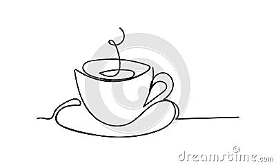 Cup of tea or coffee. Line drawing. Vector Illustration