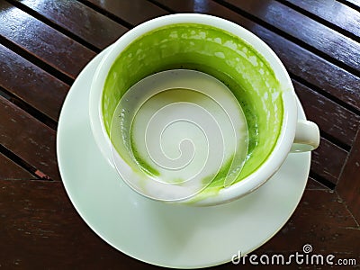 A cup of tea green white milk good taste clean food thailand Stock Photo