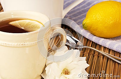 Cup Of Tea With Lemon Stock Photo