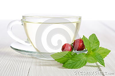 Cup of tea and strawbarries Stock Photo