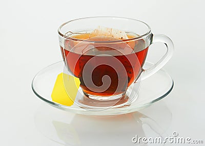 Cup with tea and teabag Stock Photo