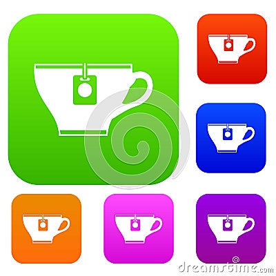 Cup with teabag set collection Vector Illustration