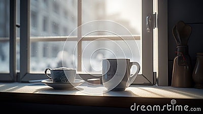 A Cup of Warm Coffee by the Window Stock Photo