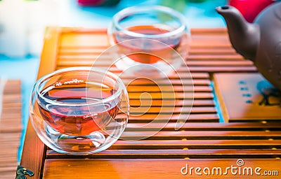 A cup of whole leaf lapsang souchong tea, a rich smoky flavored tea Stock Photo