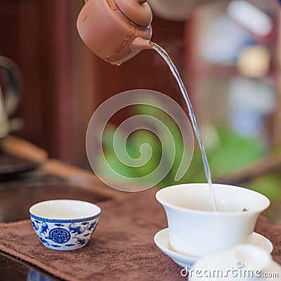 A cup of whole leaf lapsang souchong tea, a rich smoky flavored tea Stock Photo