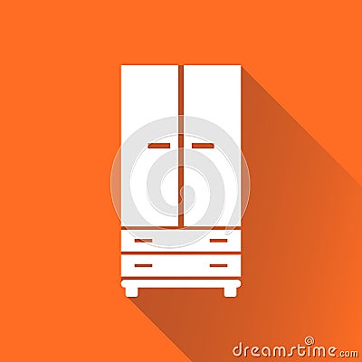 Cupboard icon on orange background with long shadow. Vector Illustration