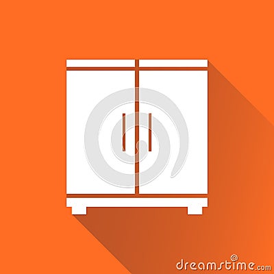 Cupboard icon on orange background with long shadow. Vector Illustration