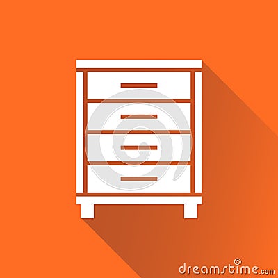 Cupboard icon on orange background with long shadow. Vector Illustration