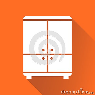 Cupboard icon on orange background with long shadow. Vector Illustration