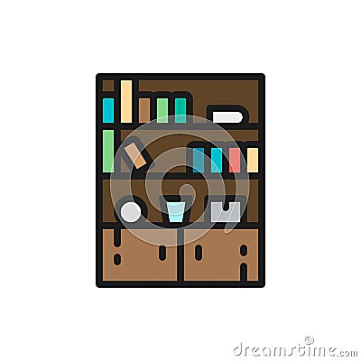 Cupboard, wardrobe, furniture flat color line icon. Vector Illustration