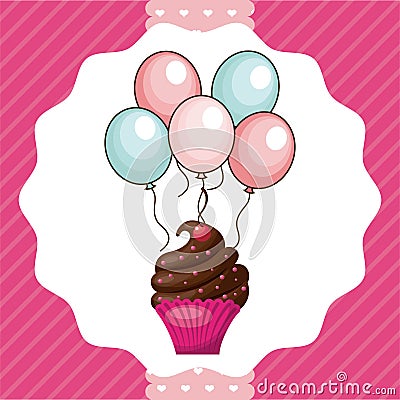 Cupcake and balloons icon. Happy Birthday design. Vector graphic Cartoon Illustration