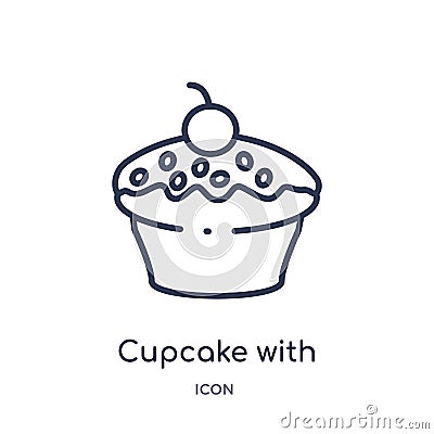Cupcake with big cherry icon from party outline collection. Thin line cupcake with big cherry icon isolated on white background Vector Illustration