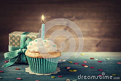 Cupcake with birthday candle Stock Photo