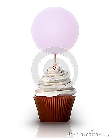 Cupcake with a blank sign front view Stock Photo