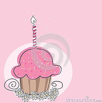 Cupcake with candle Vector Illustration