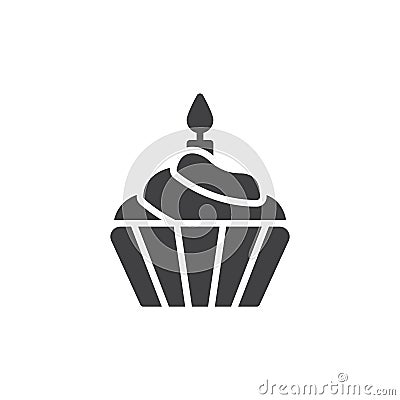 Cupcake with candle icon vector, filled flat sign, solid pictogram isolated on white. Vector Illustration