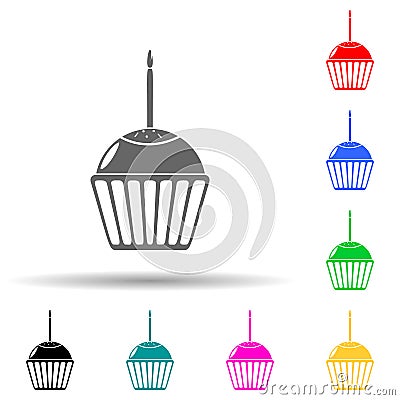 cupcake with a candle multi color style icon. Simple glyph, flat vector of party icons for ui and ux, website or mobile Stock Photo