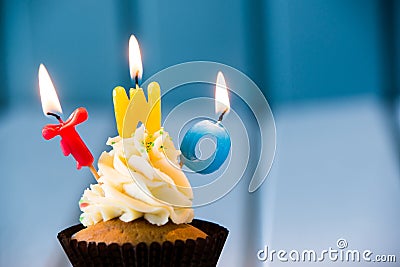 Cupcake with a candles for 2 - second birthday Stock Photo