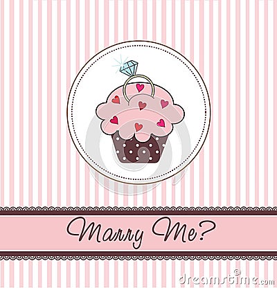 Cupcake card with a ring Vector Illustration