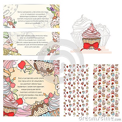 Cupcake card set Vector Illustration