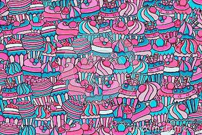 Cupcake cartoon doodle background design Vector Illustration