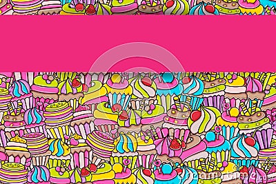 Cupcake cartoon doodle background design Vector Illustration