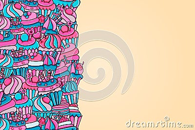 Cupcake cartoon doodle background design Vector Illustration