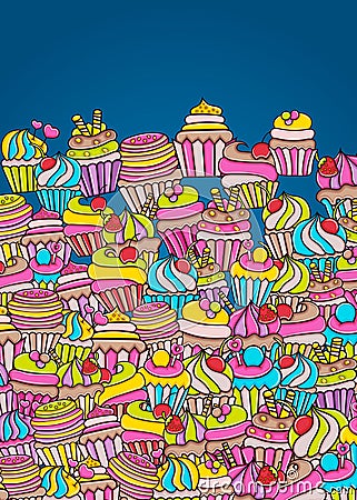 Cupcake cartoon doodle background design Vector Illustration