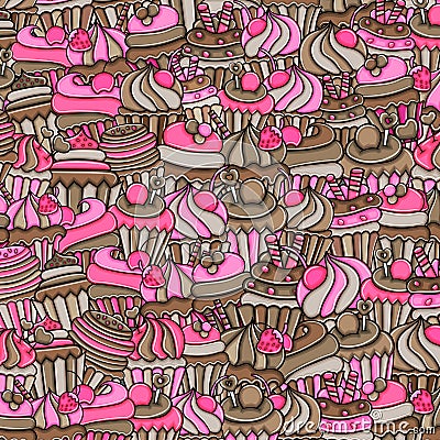 Cupcake cartoon doodle background design Vector Illustration