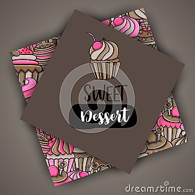 Cupcake cartoon doodle background design Vector Illustration