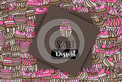 Cupcake cartoon doodle background design Vector Illustration